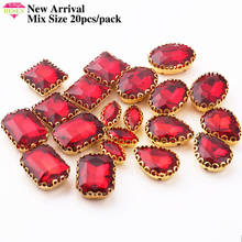 RESEN Top Quality 20pcs/lot Mix Shape Gold Bottom Red Glass Flatback Sew On Claw Rhinestones DIY Dress Accessories Sewing Stones 2024 - buy cheap
