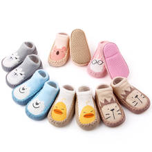 Модные Нескользящие хлопковые носки-тапочки с милым рисунком для маленьких девочек и мальчиков; Обувь для новорожденных с рисунком животных 2024 - купить недорого