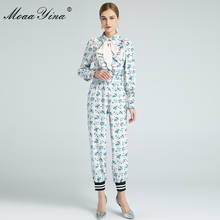MoaaYina, модный дизайнерский комплект, весна-осень, женские блузки с длинными рукавами и оборками, топы + брюки с цветочным принтом, комплект из двух предметов 2024 - купить недорого