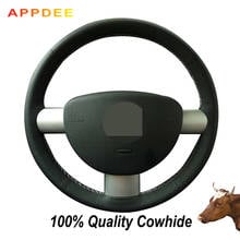 APPDEE Hand-stitched Black Genuine  Leather Steering Wheel Cover  for Volkswagen VW Beetle 2003 2004 05 2006 007 2008 2009 2010 2024 - buy cheap