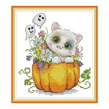 Cotton Threads 11ct Printed on fabric 14ct Counted Chinese Cross Stitch Kits set Embroidery Needlework Halloween cat 2024 - buy cheap