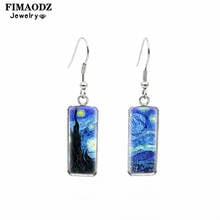 FIMAODZ Van Gogh Earrings Art Painting Sunflower Glass Rectangular Pendant Hook Drop Earrings For Women Gifts Jewellery 2024 - buy cheap