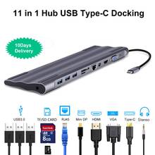 Estação de encaixe 10 em 1 de alumínio para hdmi, leitor de cartão compatível com rj45, pd para carregador de áudio, usb c, hub 2024 - compre barato