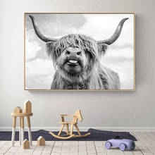 Черный и белый Як Highland корова дикий картина с рисунком животных Плакаты и принты Cuadros настенные картины для Декор в гостиную 2024 - купить недорого