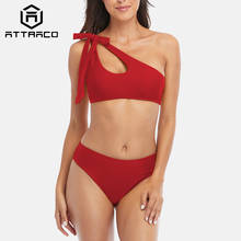 Attraco-Bikini de cintura alta para mujer, trajes de baño para Adolescente, conjuntos de Bikini sin tirantes, ropa de playa 2024 - compra barato