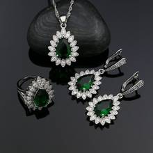Conjuntos de joyería de plata 925 para mujer, conjunto de collar y pendientes de circonia cúbica verde, cristal blanco, anillo de gota de agua 2024 - compra barato