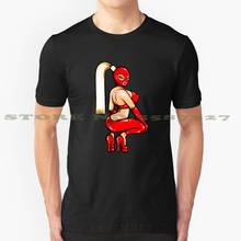 Red Rubber Hood Cool Design Trendy T-Shirt Tee Woman Sexy Red Latex Busty Stiletto Heels Pony Tail Gloves Hood Zipper Lips 2024 - buy cheap