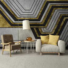 Milofi papel de parede grande personalizado 3d, mural de fundo 3d simples com fluxo de ouro geométrico dourado 2024 - compre barato