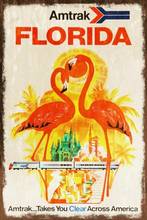 Florida Holiday Amtrak Travel Advert Aged look Vintage Retro style Metal Sign funny  tin  sign 2024 - buy cheap