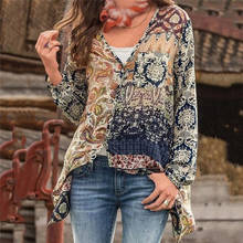 GAOKE-Blusa holgada de manga larga con cuello en V para mujer, camisa de estilo bohemio para playa, a la moda 2024 - compra barato