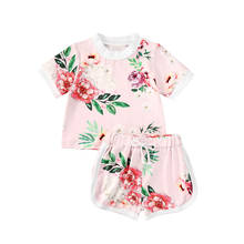 Conjuntos de ropa para niñas de 1 a 4 años, camisetas de manga corta con estampado de flores y pantalones cortos, 2 uds. 2024 - compra barato