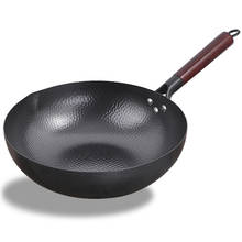 Panela chinesa wok de ferro tradicional martelado à mão 32cm, antiaderente panela a gás 2024 - compre barato