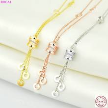 BOCAI Real Sterling Silver S925 Necklace For Women Thai Silver Simple Circular Column Color Neck Chain Valentine's Day Gift 2024 - buy cheap