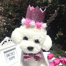 Gorros de flores con lazo para mascotas, disfraz de cumpleaños para perros y gatos, con cuello de lentejuelas, sombrero, accesorios para mascotas 2024 - compra barato