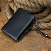 Cartera pequeña de cuero natural para hombre y mujer, billetera de lujo, suave y a la moda, con tarjetero de piel auténtica y simple, monedero negro para tarjetas de identificación 2024 - compra barato