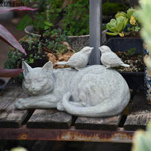 Outdoor Decor Simulation Grey Cat Garden Decoration Resin Lazy Kitten Lawn Ornaments Courtyard Landscape Crafts Furnishings 2024 - buy cheap
