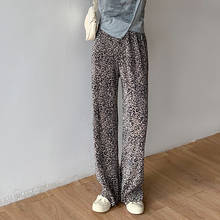 Calça feminina folgada, casual, verão 2021, estampa de leopardo, pernas largas, tubo reto, cintura alta, calça comprida, elástica macia 2024 - compre barato