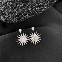 USTAR Shiny Sun flower Crystal Drop Earrings for Women Full Rhinestone silver color Gold Dangle Earrings Fashion Party Jewelry 2024 - buy cheap