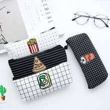 Kawaii Cartoon Pencil Case Food Canvas Black Grid Line Cute Pen Bag Box Pouch Office School Stationery Supplies Pencilcase 04996 2024 - buy cheap