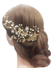 Diadema de boda dorada hecha a mano, perlas, hojas, flores, tocados nupciales, accesorios para el cabello, decoración del cabello de boda 2024 - compra barato