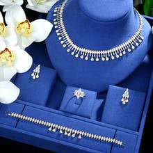 Conjunto de collar y pendientes de Zirconia cúbica para mujer, conjunto de joyería nupcial de boda, joyería de fiesta, bisutería para mujer S490 2024 - compra barato