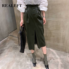 REALEFT 2020 New Autumn Winter PU Faux Leather Women Long Skirt High Waist Elegant Front Split Mid-calf A-Line Wrap Skirts Lady 2024 - buy cheap