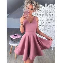 Pink Short A-Line Cocktail Dresses 2020 Elegant V-Neck Sleeveless Homecoming Dress Backless Satin Formal Graduation Prom Gowns 2024 - buy cheap