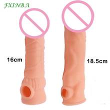 Fxinba extensor de pênis de 16/18.5cm, brinquedos sexuais para homens, camisinhas reutilizáveis, ampliação do pau, extensor realista, atraso na ejaculação 2024 - compre barato