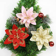3pcs Christmas Flower Glitter Artificial Poinsettia Flowers Head Christmas Tree Ornament For New Year Xmas Party Wreath Supplies 2024 - buy cheap