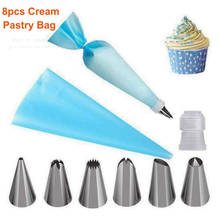 8 PCS/Set Silicone Kitchen Accessories Icing Piping Cream Pastry Bag + 6 Stainless Steel Nozzle Set DIY Cake Decorating Tips Set 2024 - buy cheap