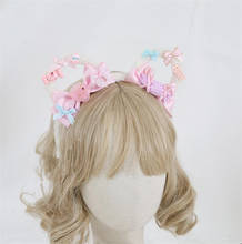 Lolita Plush Bear Cat Ears KC Headband Sweet Lolita Pink Purple Coffee Bow Headband Hair Accessories B1752 2024 - buy cheap