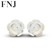 FNJ-pendientes de plata de primera ley con forma de flor para mujer, aretes pequeños, plata esterlina 925, Concha Natural, S925 2024 - compra barato