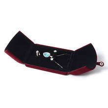 Velet retro vermelho conjunto de jóias anel pingente brinco exibição caixa de embalagem embutido botão coberto para organizadores de jóias femininas 2024 - compre barato