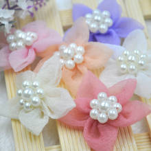 6CM 10pcs Organza Satin Ribbon Flowers Rose /Pearl Craft Wedding Decor B299 2024 - buy cheap