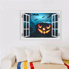 3d Window Halloween Pumpkin Lantern Wall Stickers For Home Decoration Diy Festival Wall Art Decals Kids Room Pvc Posters 2024 - buy cheap