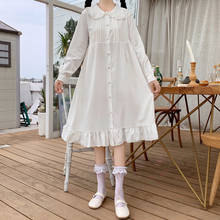 Japanese New 2020 Autumn Women Cute Dress Japanese Loose Cute Sister Retro Doll Collar Long Corduroy Puff Sleeve Dress 2024 - buy cheap