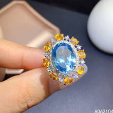 Женское Винтажное кольцо KJJEAXCMY, изящное регулируемое кольцо из серебра 925 пробы с натуральным голубым топазом и желтым сапфиром 2024 - купить недорого