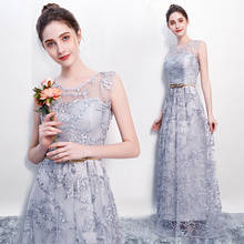 2021 Women Elegant Fashion O-neck Sleeveless Mesh Embroidery Evening Long Dress Female Party Dresses Long Silm Dresses with Belt 2024 - buy cheap