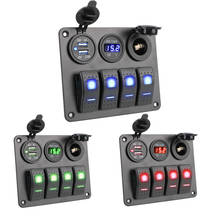 Painel de interruptor rocker led 4gang, porta usb dupla, à prova d'água, voltímetro digital, disjuntor, painel de alumínio para barco, carro, interruptor painel 2024 - compre barato