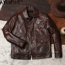 AYUNSUE Real Leather Jacket Men Vintage 100% Cowhide Genuine Leather Coat for Men Autumn Winter Motorcycle Jacket 18-24 KJ4969 2024 - buy cheap