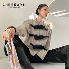 CHEERART Grey Designer Long Sleeve Shirt Women Blouse Kink Frog Vintage Top Button Up Collar Shirt 2021 Fashion Clothing 2024 - buy cheap