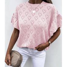 Crew Neck Vintage Sweater Tops Women Butterfly Short-Sleeved Heart-Shaped Knitted Top Hollow Out Sweaters Casual 2021 Tops leisu 2024 - buy cheap