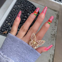 1 шт. изысканные женские кольца розовые кристаллы полые бабочки на костяшках Золотое кольцо классический подарок на день Святого Валентина женский подарок 2024 - купить недорого