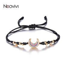 Neovivi Colorful CZ Crescent Moon Charm Bracelet Lucky Red Black Rope Weaving String Bracelets for Women Girl Friendship Jewelry 2024 - buy cheap