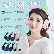 Fone de ouvido sem fio com microfone, hifi, som estéreo, bluetooth, headset, orelha de gato, luzes led, para telefone, tablet, pc 2024 - compre barato