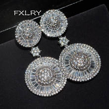 Fxlry brincos de zircônio cúbico, novo, elegante, cor branca + cobre + aaa, tipo geométrico, para mulheres, joias da moda 2024 - compre barato
