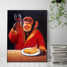 Arte de rua macaco com vinho vidro pintura da lona arte da parede bananeira cartazes e impressões gorila em roupas imagens para sala estar 2024 - compre barato