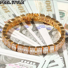 Iced Out медь Полный AAA Bling CZ квадратный Циркон золотые серебряные браслеты для мужчин хип хоп ювелирные изделия 2024 - купить недорого