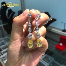 Jewepisode 100% Real 925 Sterling Silver Citrine Created Moissanite Long Drop Earrings for Women Sparking Wedding Fine Jewelry 2024 - buy cheap