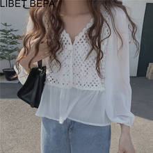 Blusa con cuello en V para mujer, Camisa de gasa de retazos, estilo coreano salvaje, Vintage, 2021, BL3313 2024 - compra barato